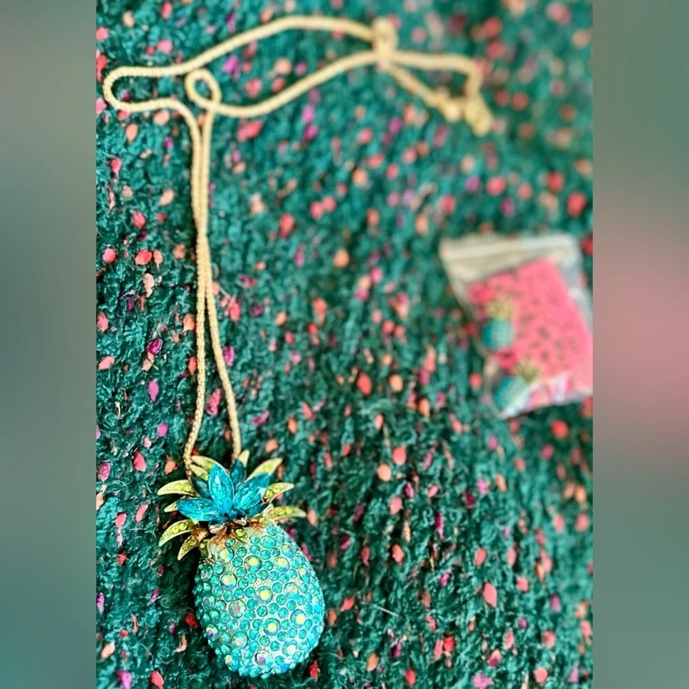 Betsey Johnson Pineapple Set — Necklace, Brooch + Earrings | NWT Vintage